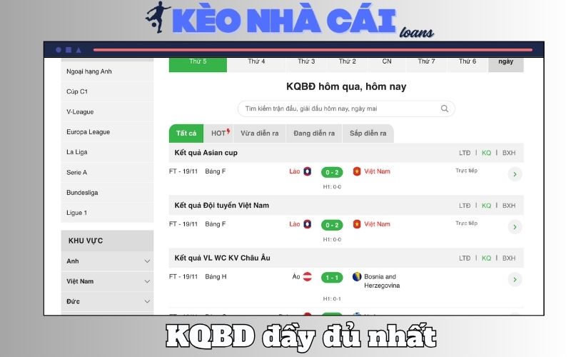 KQBD hôm nay, đêm qua, rạng sáng nay – không thiếu trận nào